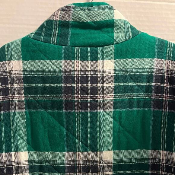 Quilted Flannel Padded Vest Womens Size 22/24W Green Plaid Pockets Casual Layer - Picture 8 of 16